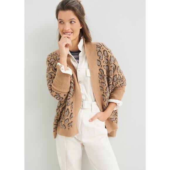 Akemi Kin Anthropologie Women’s Hadley Knit Kimono Sweater Brown Animal Motif OS - Picture 1 of 6